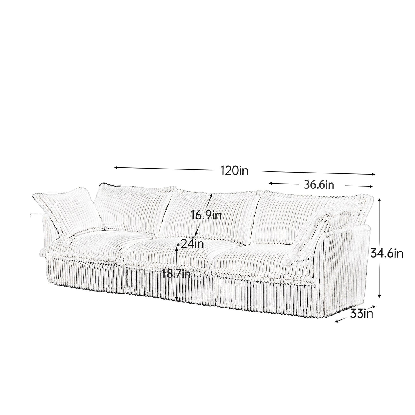Canapé 4 places en velours côtelé 120 avec plusieurs grands coussins moelleux pour le salon et la chambre