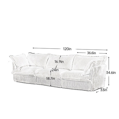 Canapé 4 places en velours côtelé 120 avec plusieurs grands coussins moelleux pour le salon et la chambre