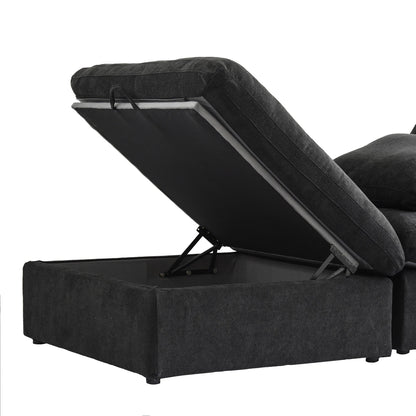 Canapé sectionnel moderne en forme de L de 120 pouces, canapé modulaire en lin avec pouf de rangement