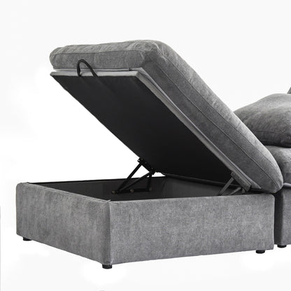 Canapé sectionnel moderne en forme de L de 120 pouces, canapé modulaire en lin avec pouf de rangement
