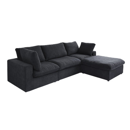 Canapé sectionnel moderne en forme de L de 120 pouces, canapé modulaire en lin avec pouf de rangement