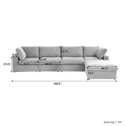 Canapé sectionnel moderne en forme de L de 120 pouces, canapé modulaire en lin avec pouf de rangement