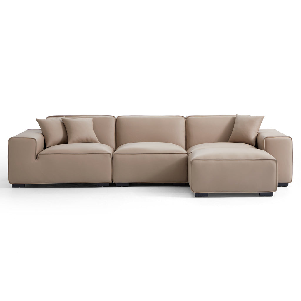 Domus Modular Beige Leather Sofa and Ottoman