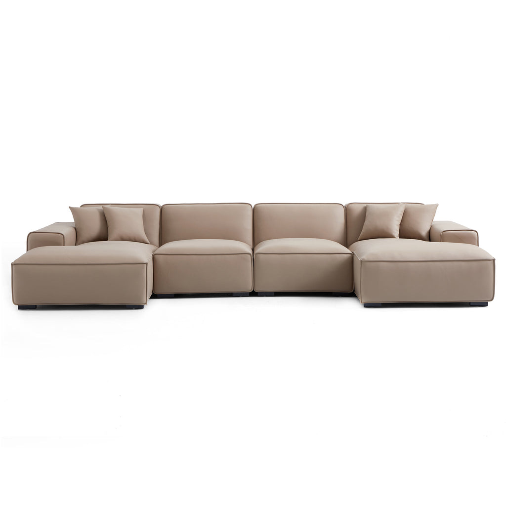 Domus Modular Beige Leather Double Chaise Sectional
