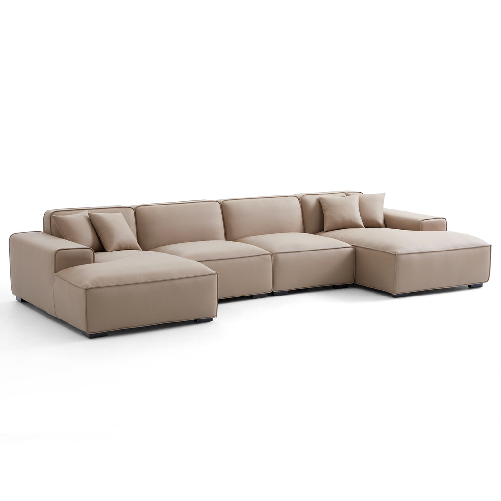 Domus Modular Beige Leather Double Chaise Sectional