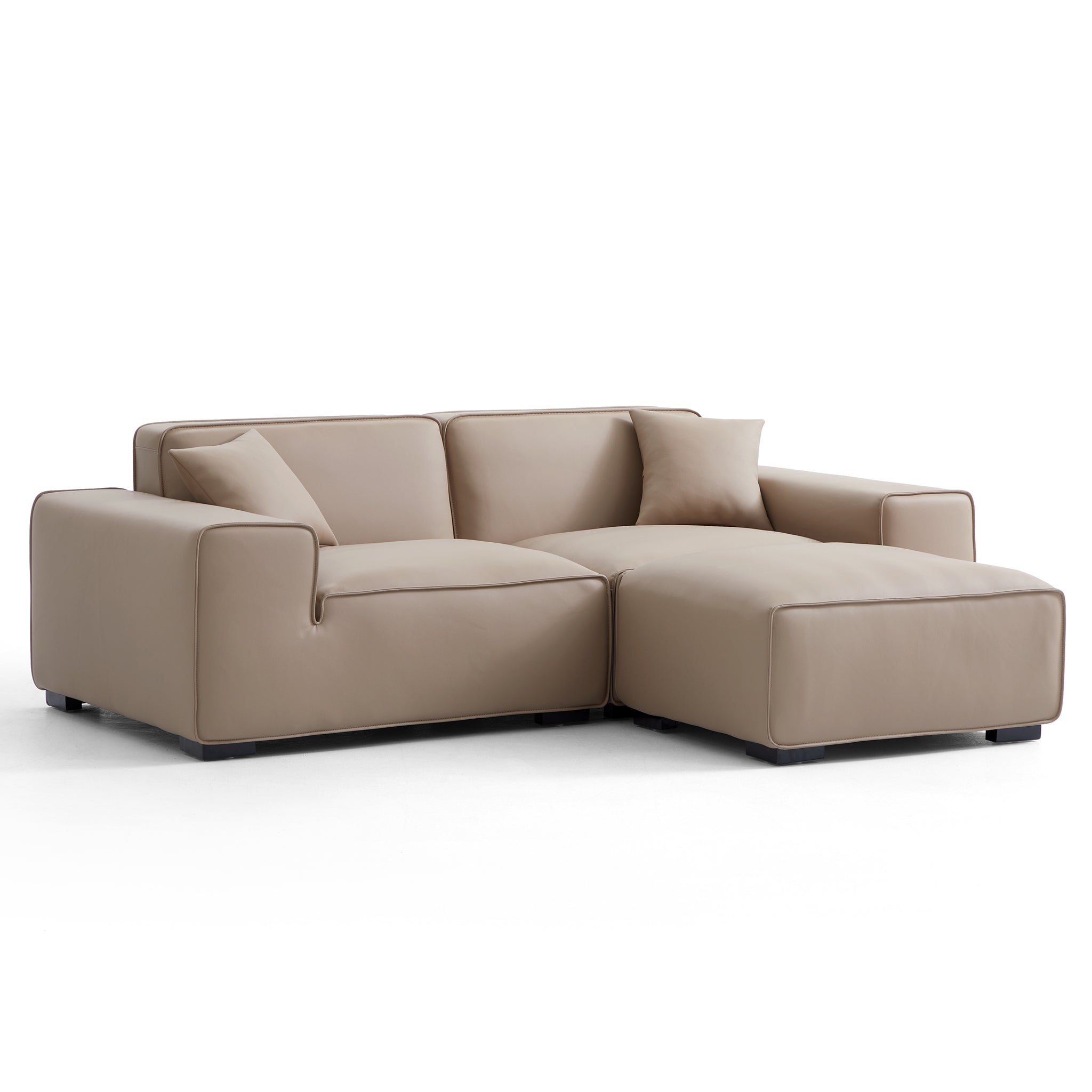 Domus Modular Beige Leather Sofa and Ottoman