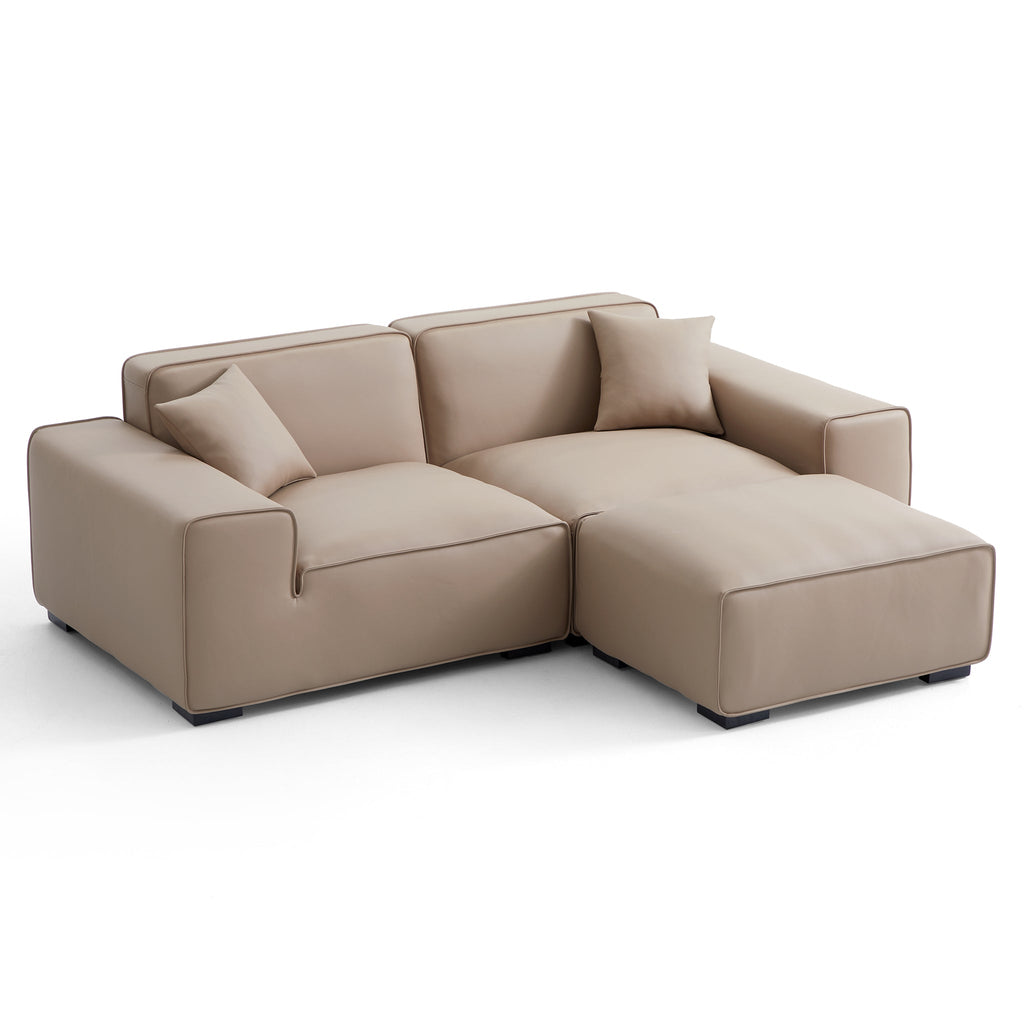 Domus Modular Beige Leather Sofa and Ottoman