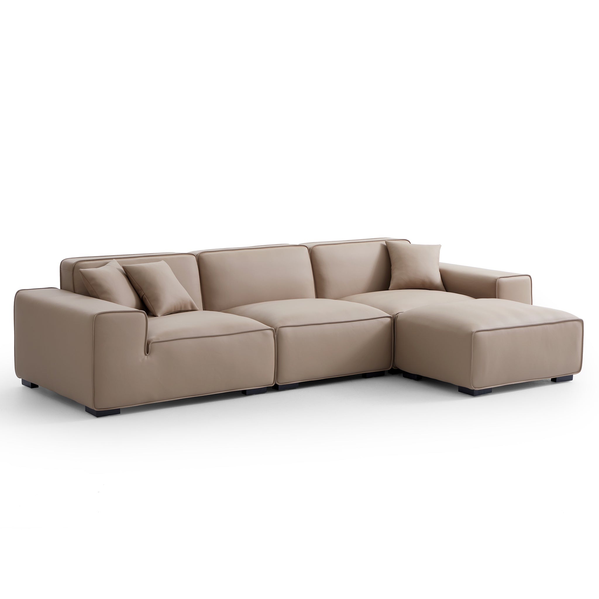 Domus Modular Beige Leather Sofa and Ottoman