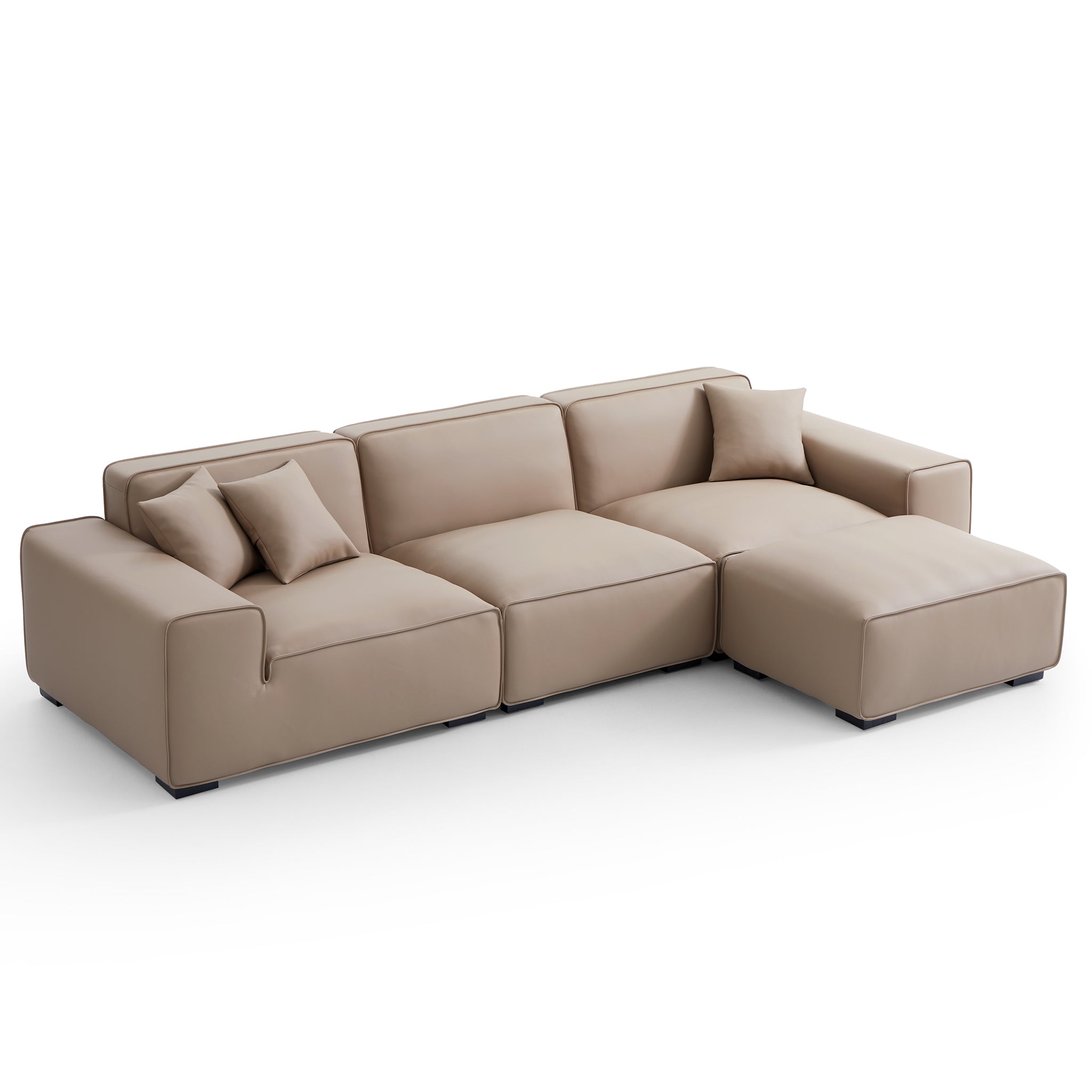 Domus Modular Beige Leather Sofa and Ottoman
