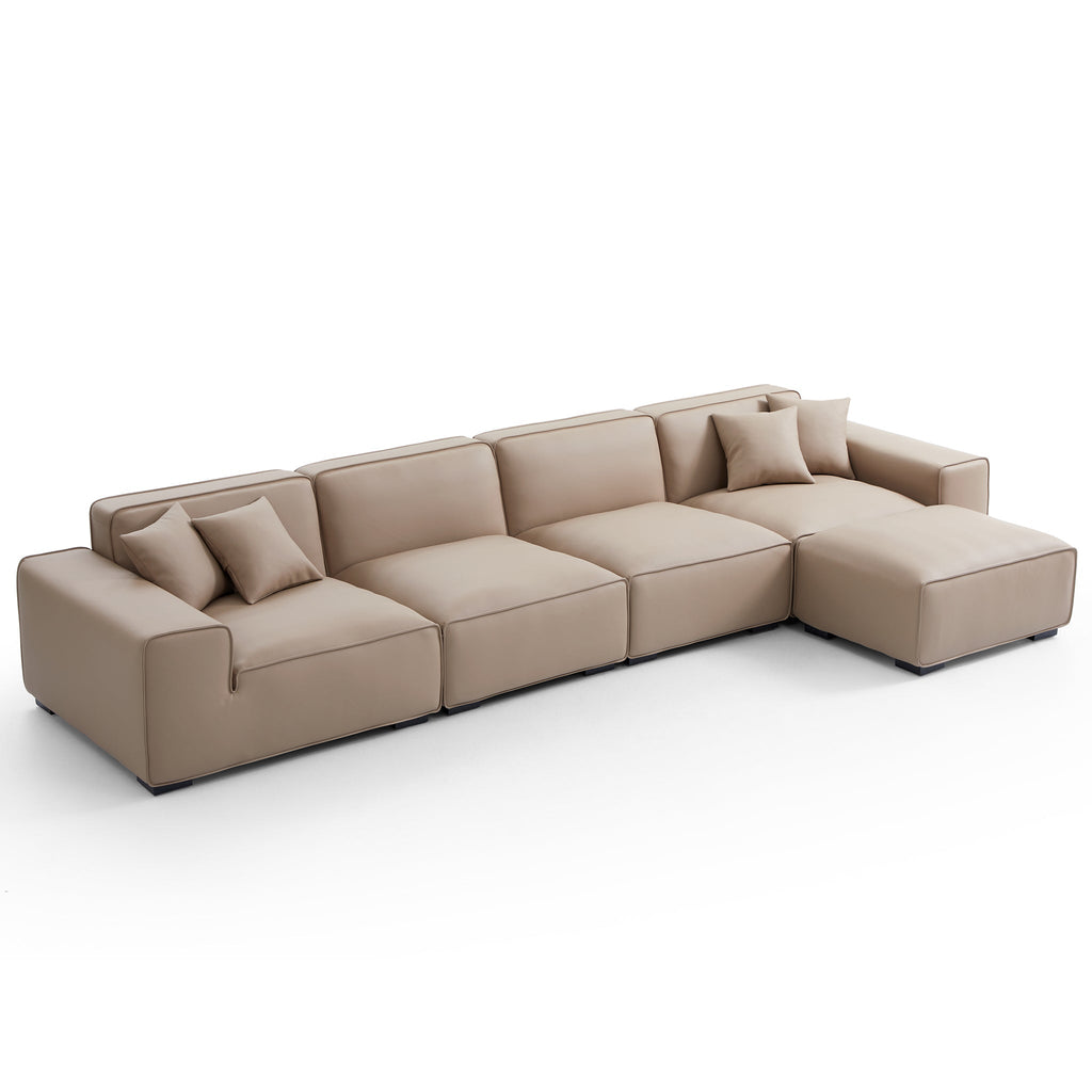 Domus Modular Beige Leather Sofa and Ottoman