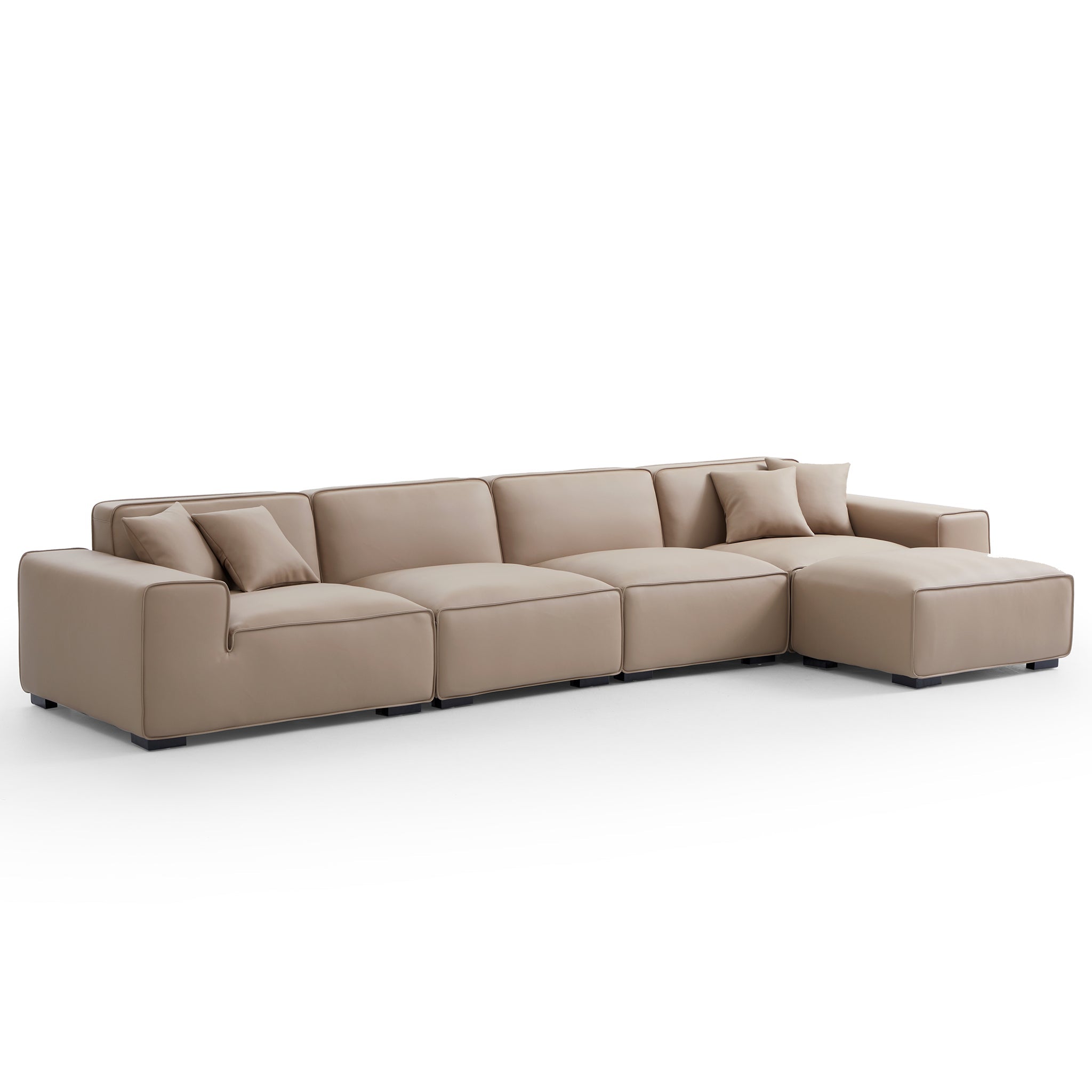 Domus Modular Beige Leather Sofa and Ottoman