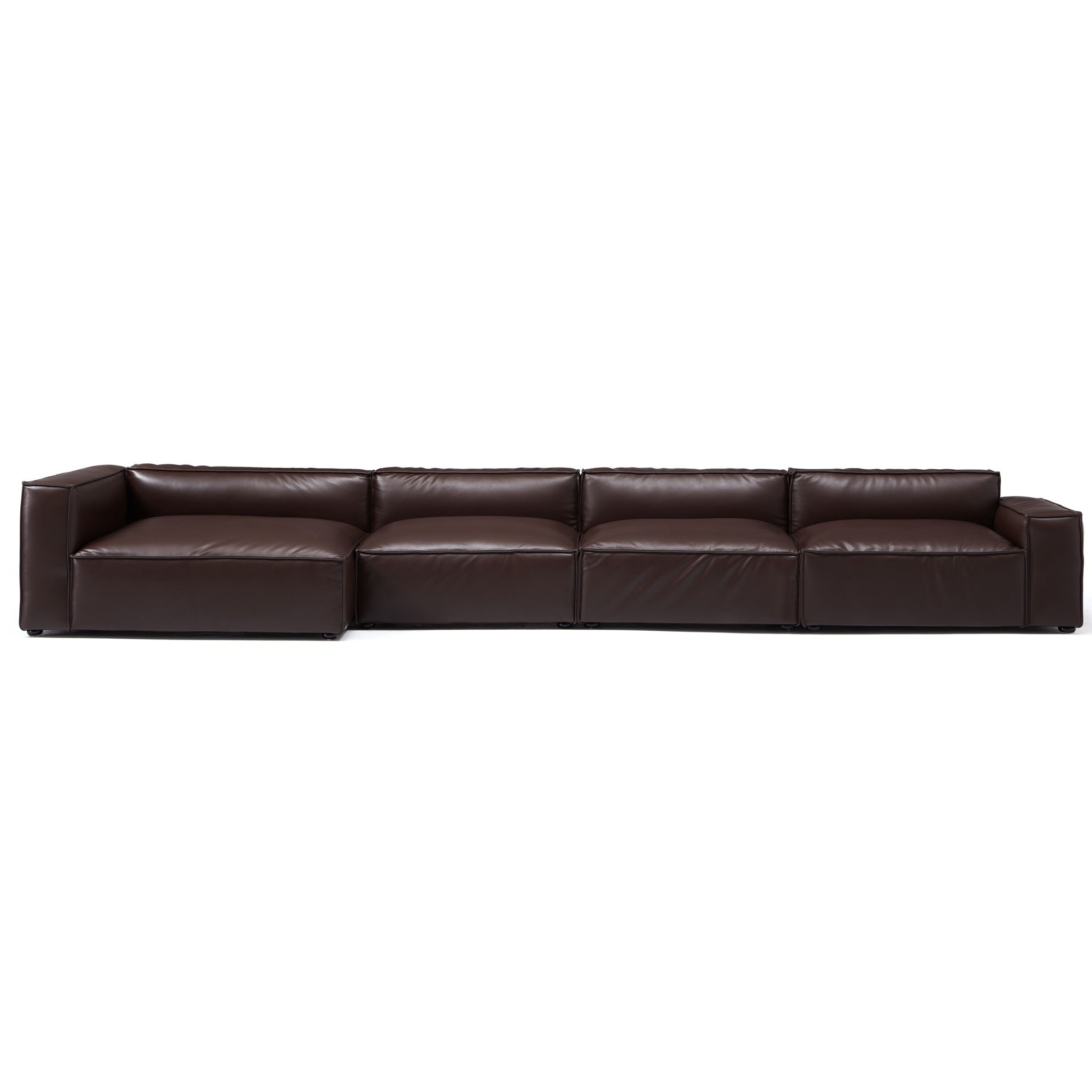 Canapé d'angle minimaliste de luxe en cuir marron foncé