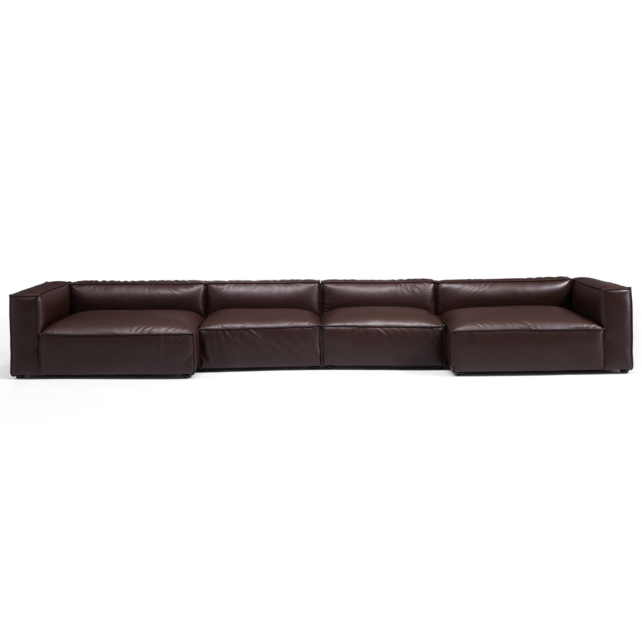Canapé d'angle en U de luxe minimaliste en cuir marron foncé
