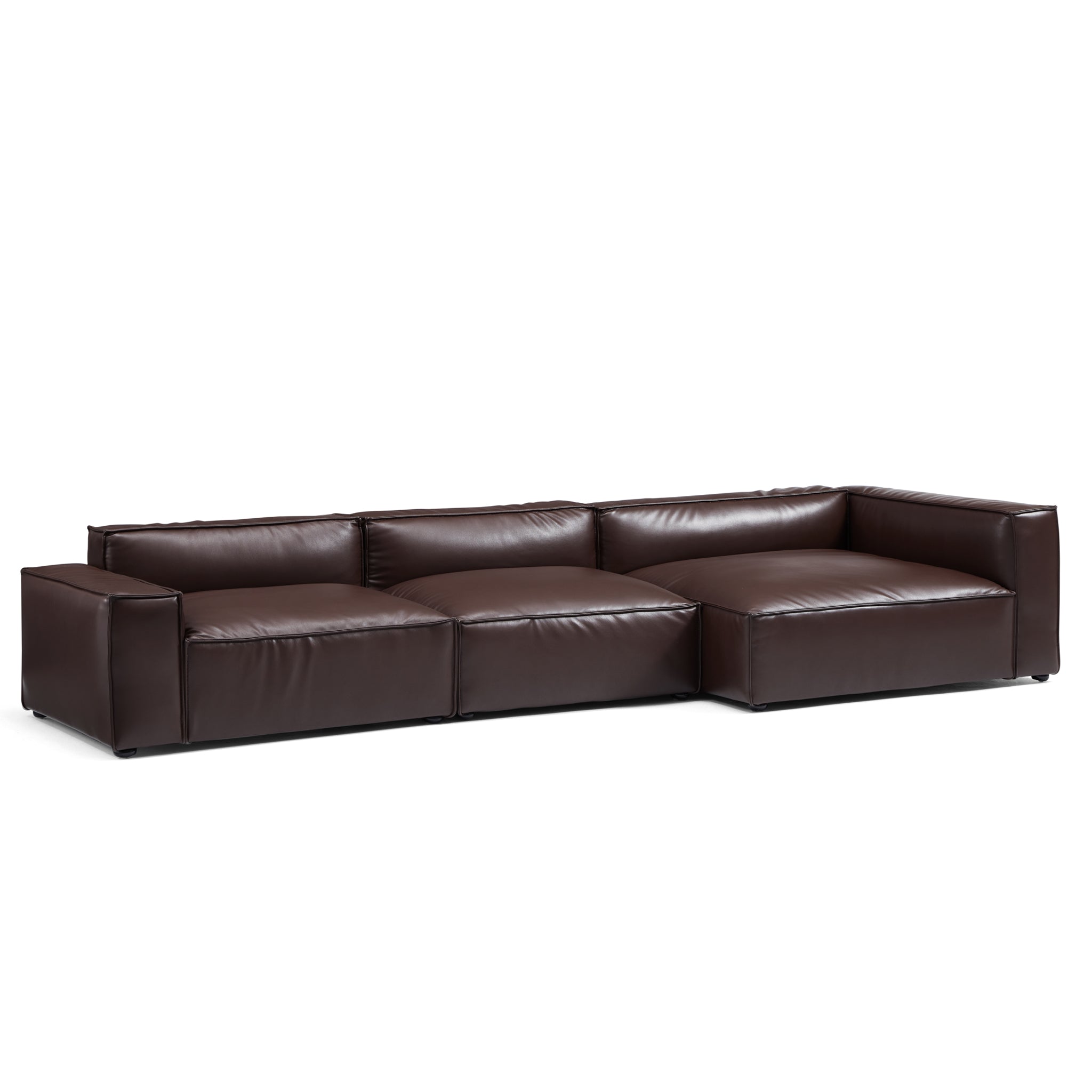 Canapé d'angle minimaliste de luxe en cuir marron foncé