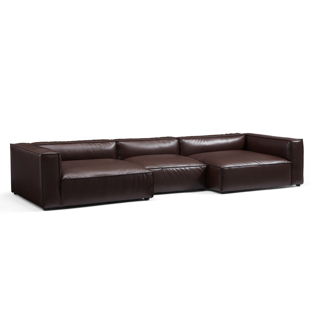 Canapé d'angle en U de luxe minimaliste en cuir marron foncé