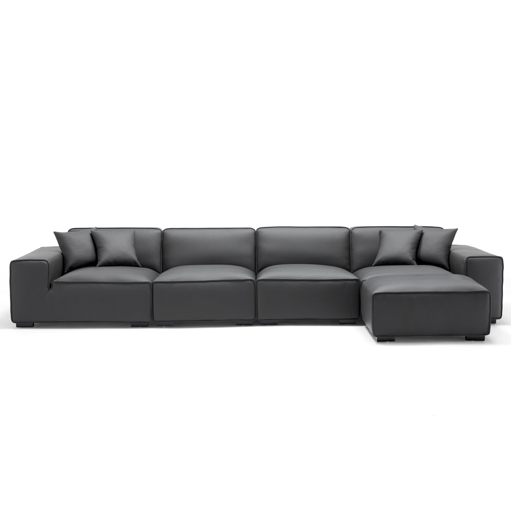 Domus Modular Khaki Leather Sofa and Ottoman