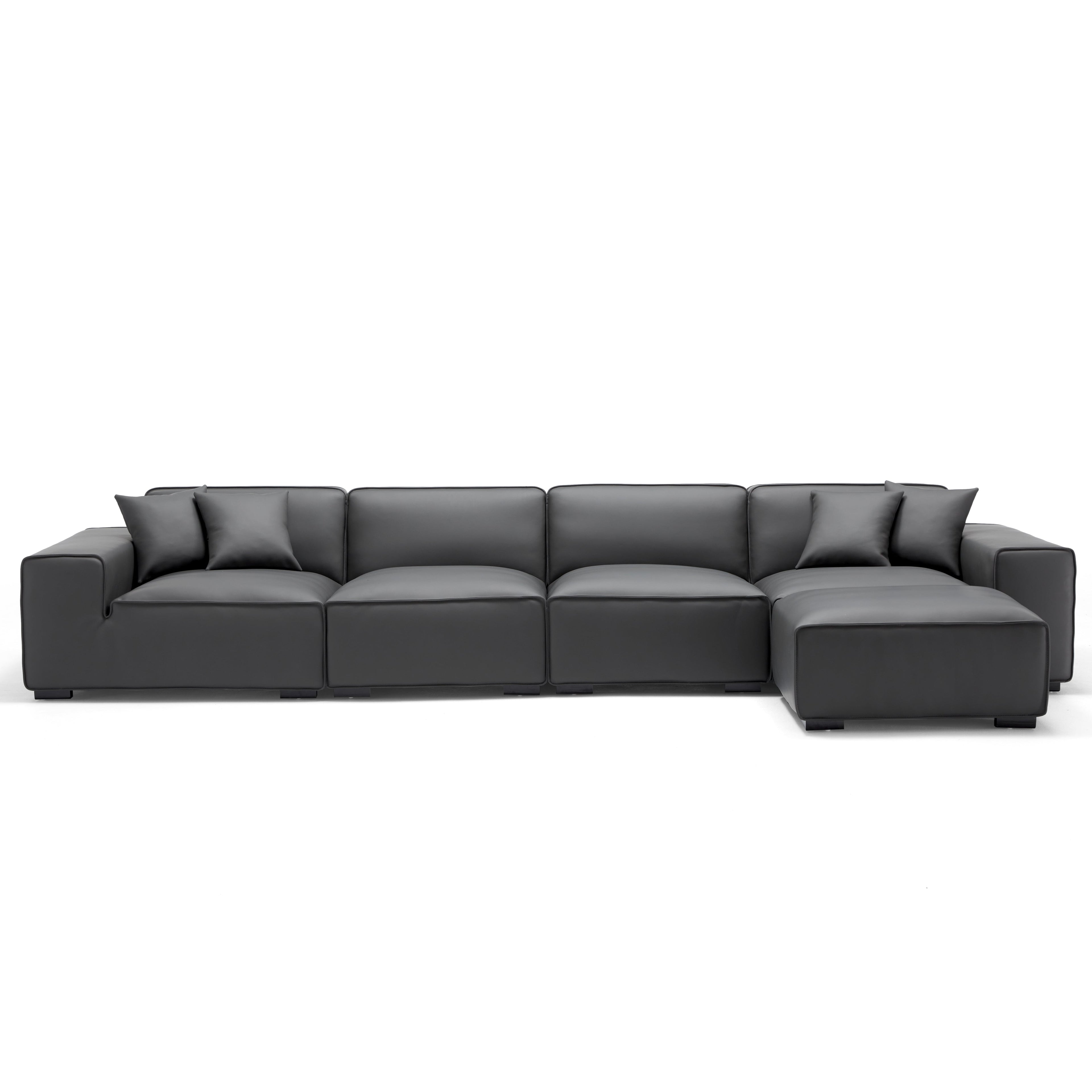 Domus Modular Khaki Leather Sofa and Ottoman
