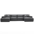 Domus Modular Dark Gray Leather U-Shaped Sectional Sofa