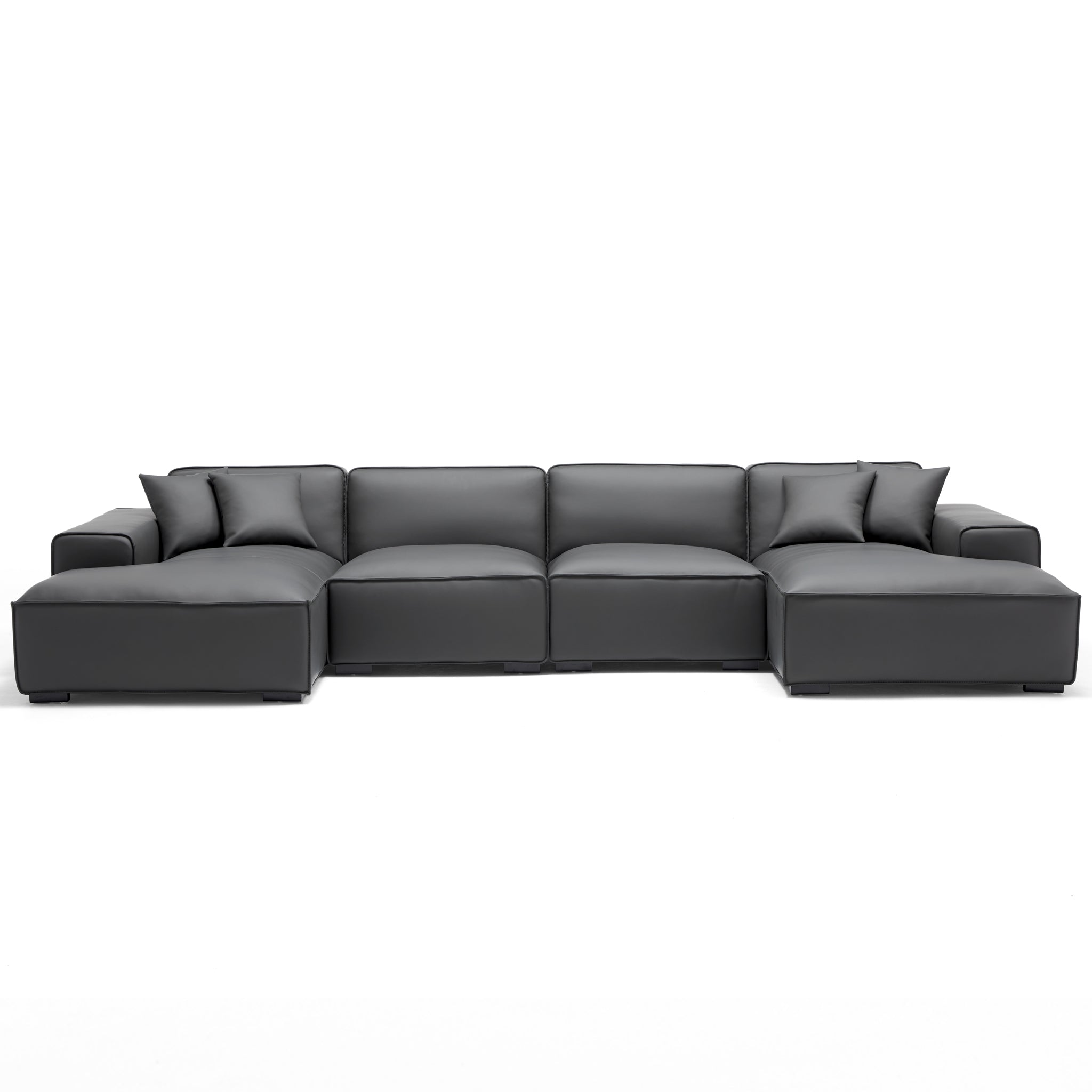 Domus Modular Dark Gray Leather U-Shaped Sectional Sofa