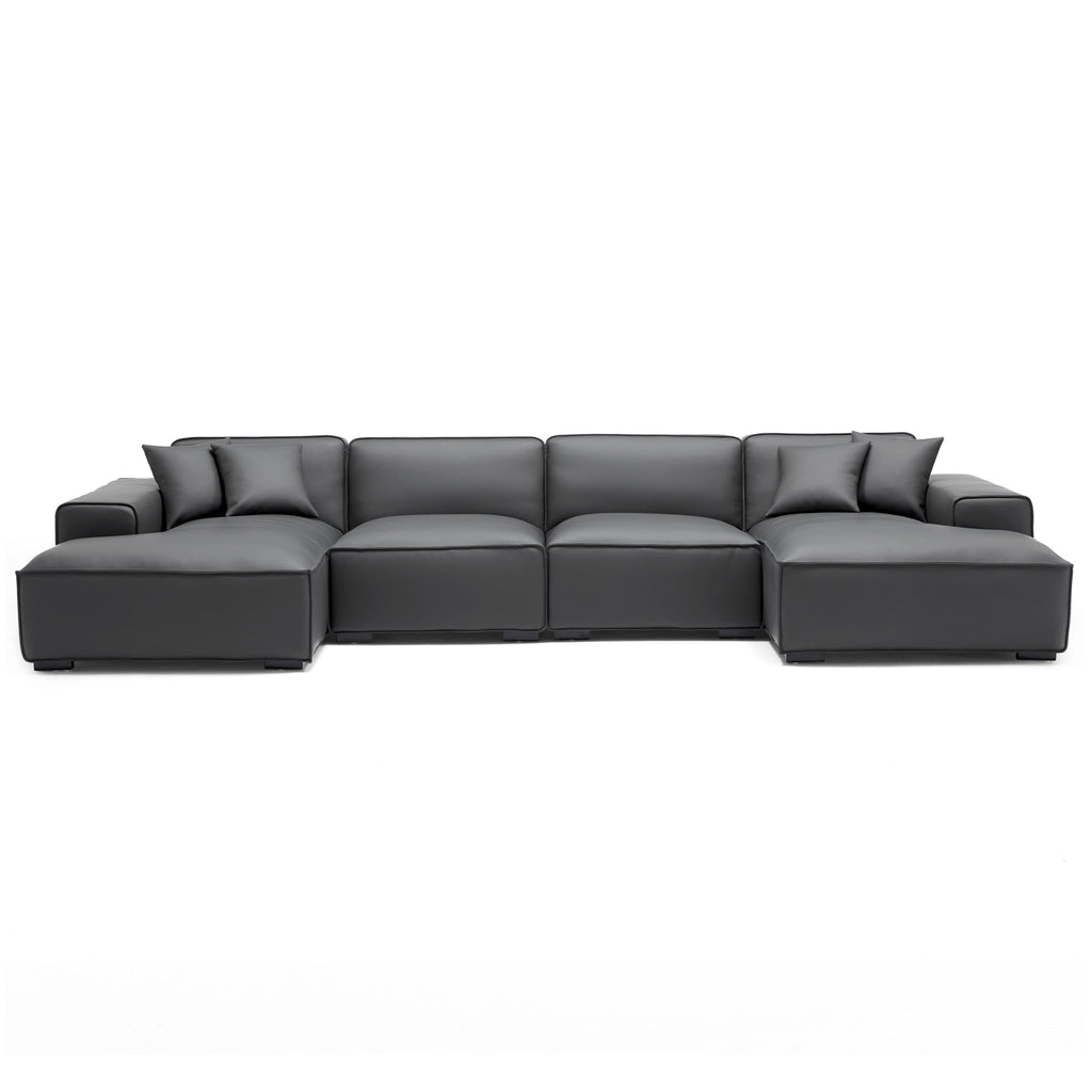 Domus Modular Beige Leather Double Chaise Sectional