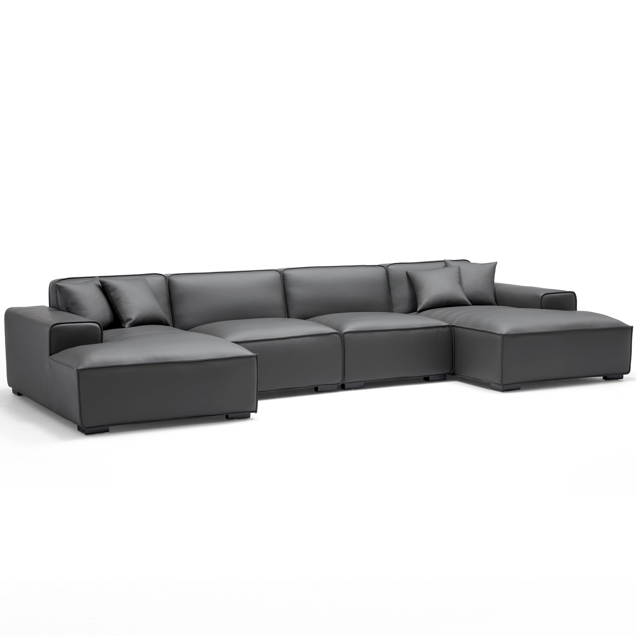 Domus Modular Beige Leather Double Chaise Sectional