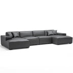 Domus Modular Khaki Leather U-Shaped Sectional Sofa