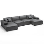 Domus Modular Khaki Leather U-Shaped Sectional Sofa