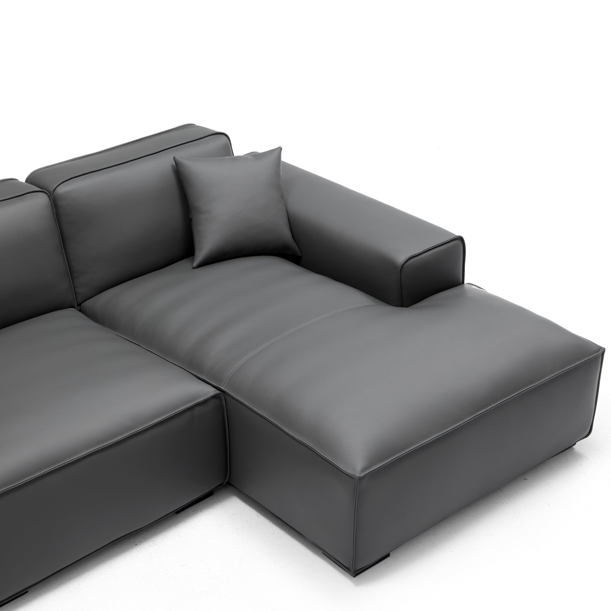 Domus Modular Black Leather Double Chaise Sectional