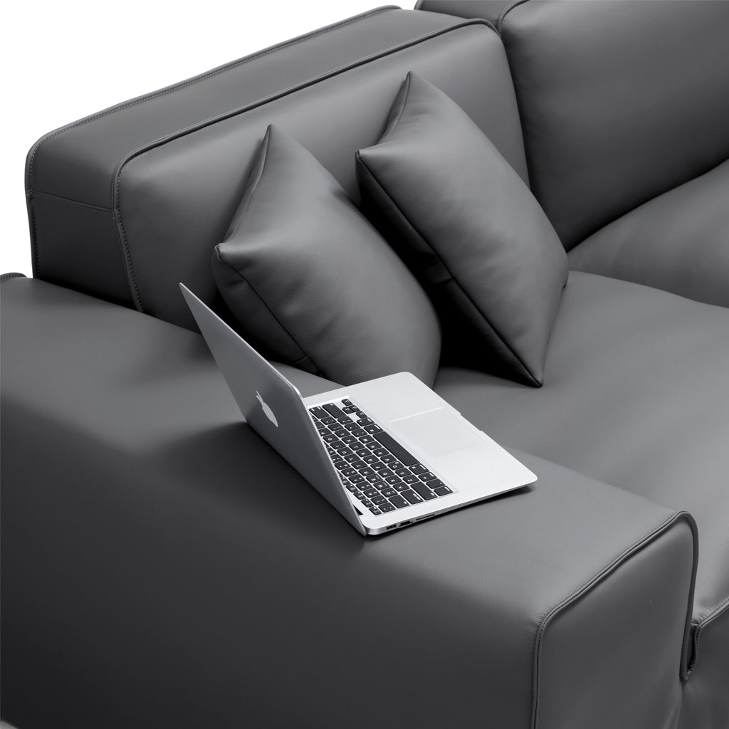 Domus Modular Khaki Leather Sofa and Ottoman