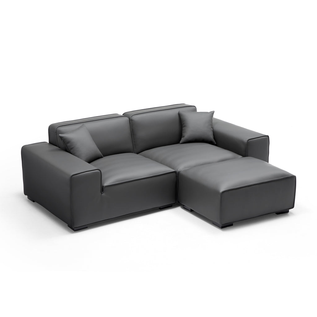 Domus Modular Khaki Leather Sofa and Ottoman
