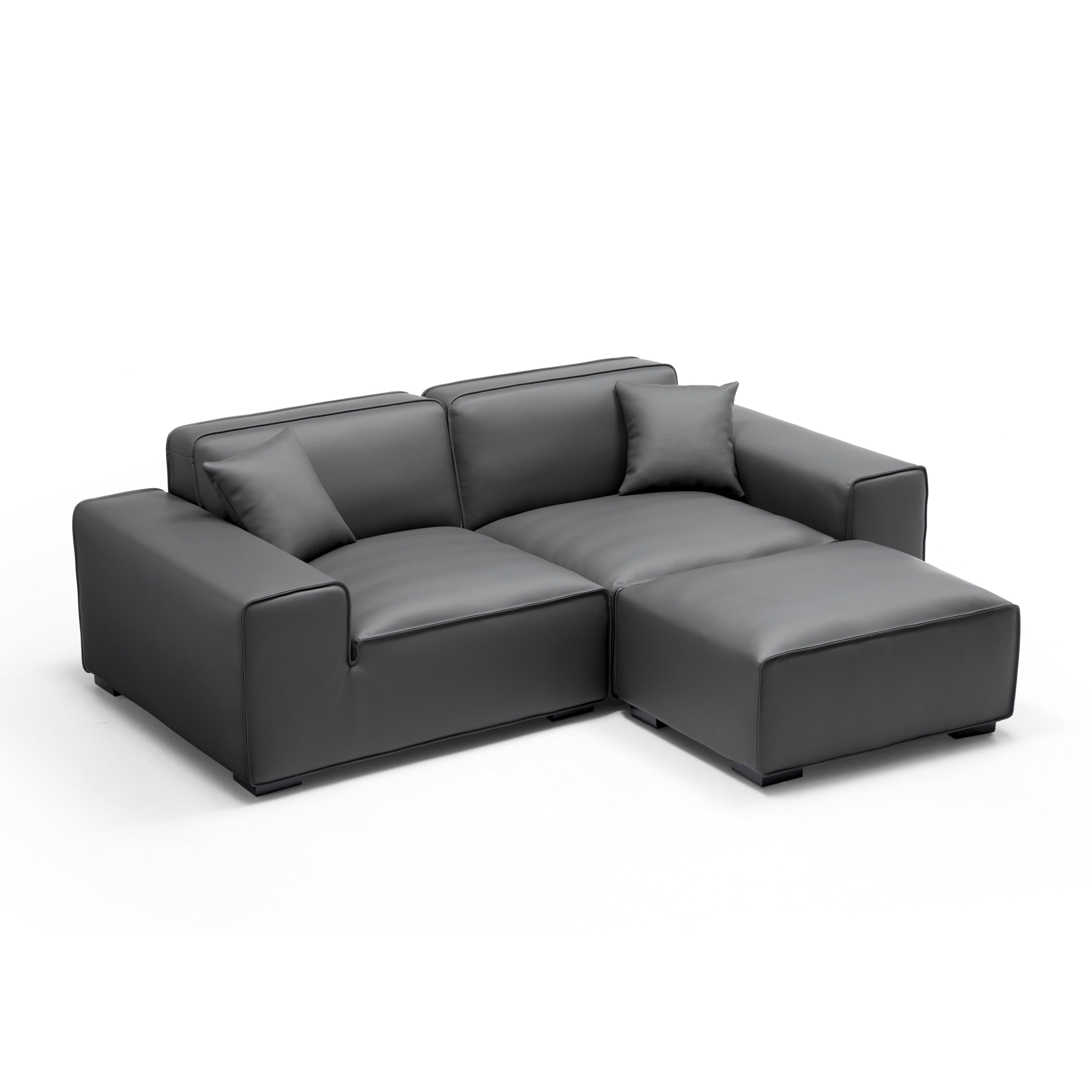 Domus Modular Khaki Leather Sofa and Ottoman