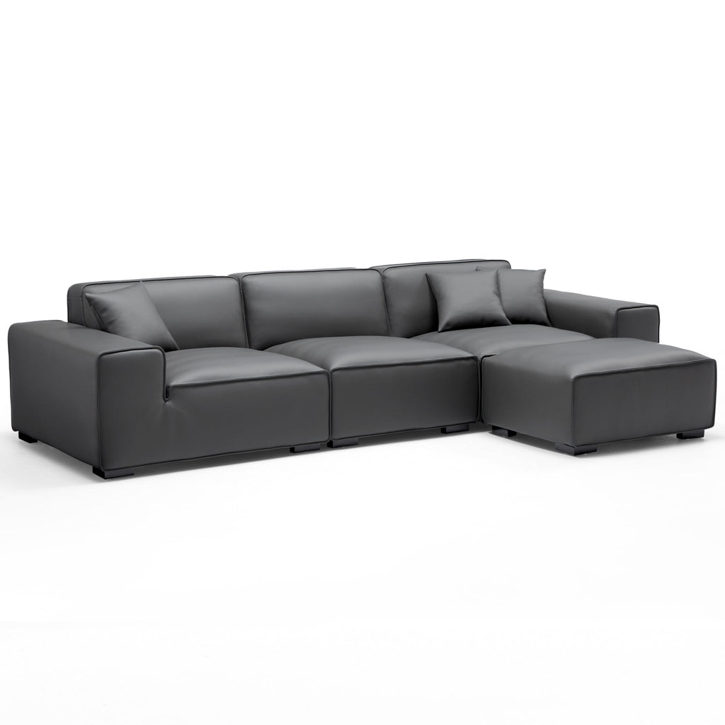 Domus Modular Beige Leather Sofa and Ottoman