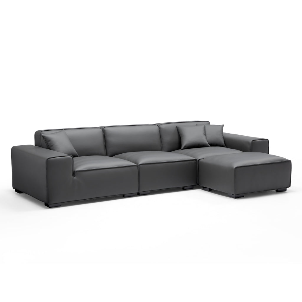 Domus Modular Khaki Leather Sofa and Ottoman