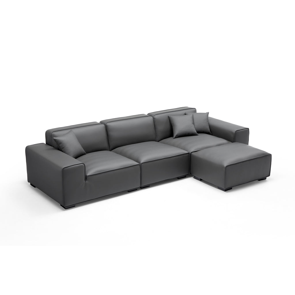 Domus Modular Khaki Leather Sofa and Ottoman
