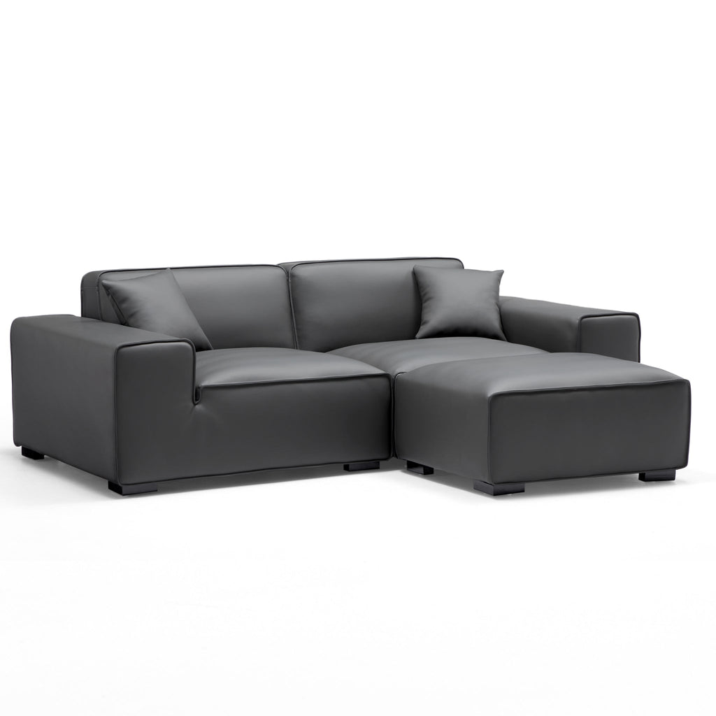 Domus Modular Beige Leather Sofa and Ottoman