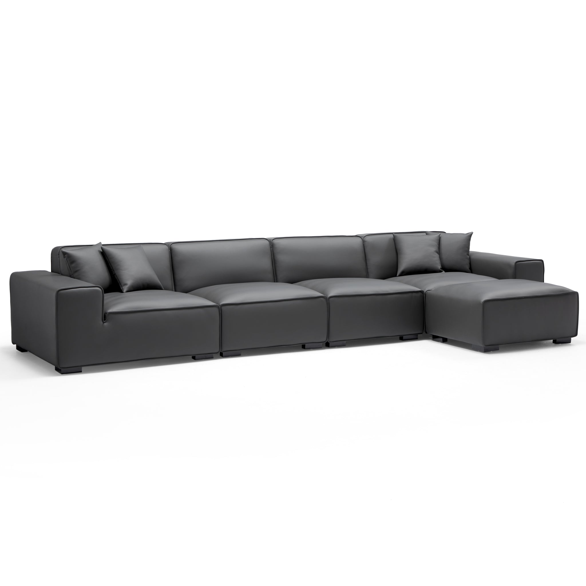 Domus Modular Beige Leather Sofa and Ottoman