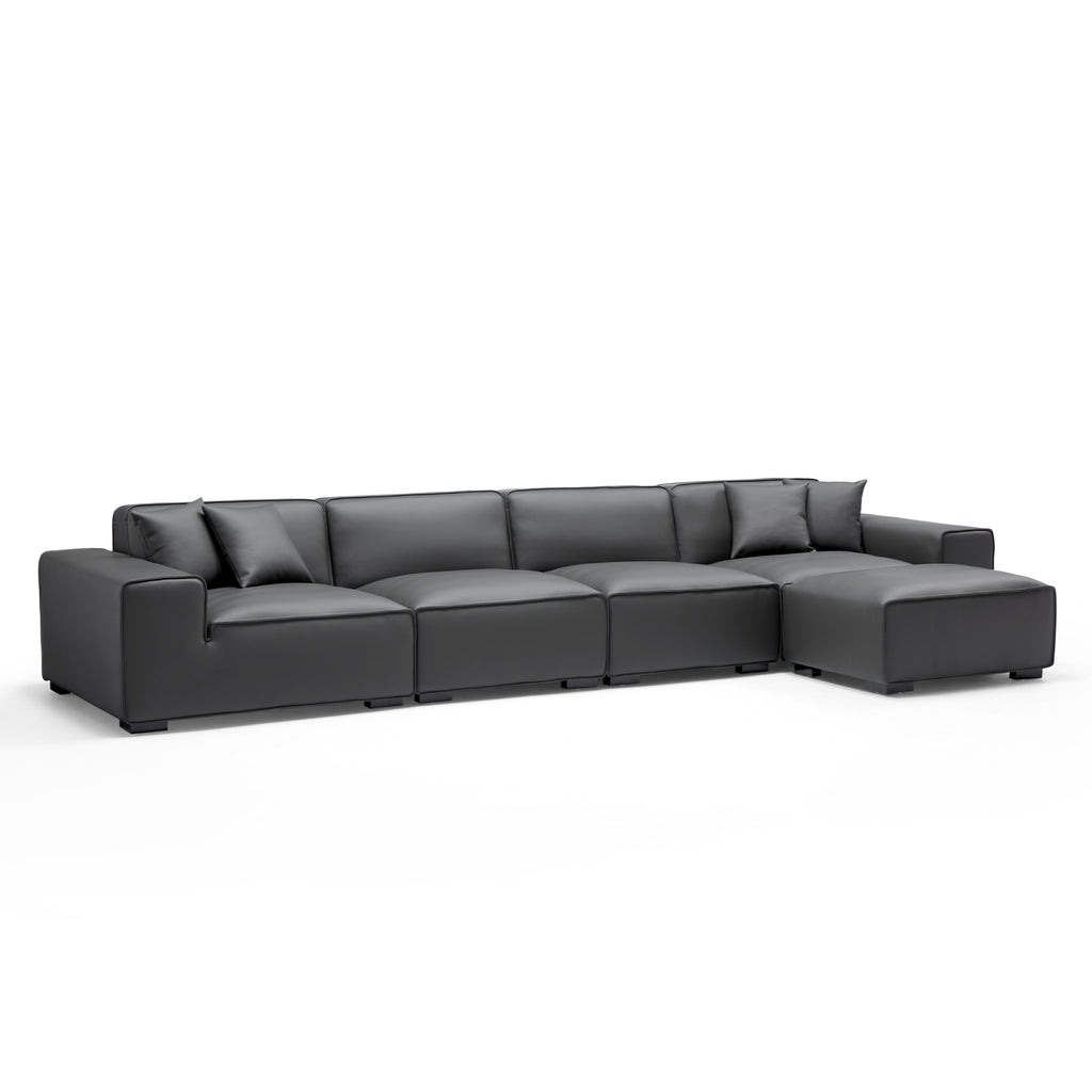 Domus Modular Khaki Leather Sofa and Ottoman