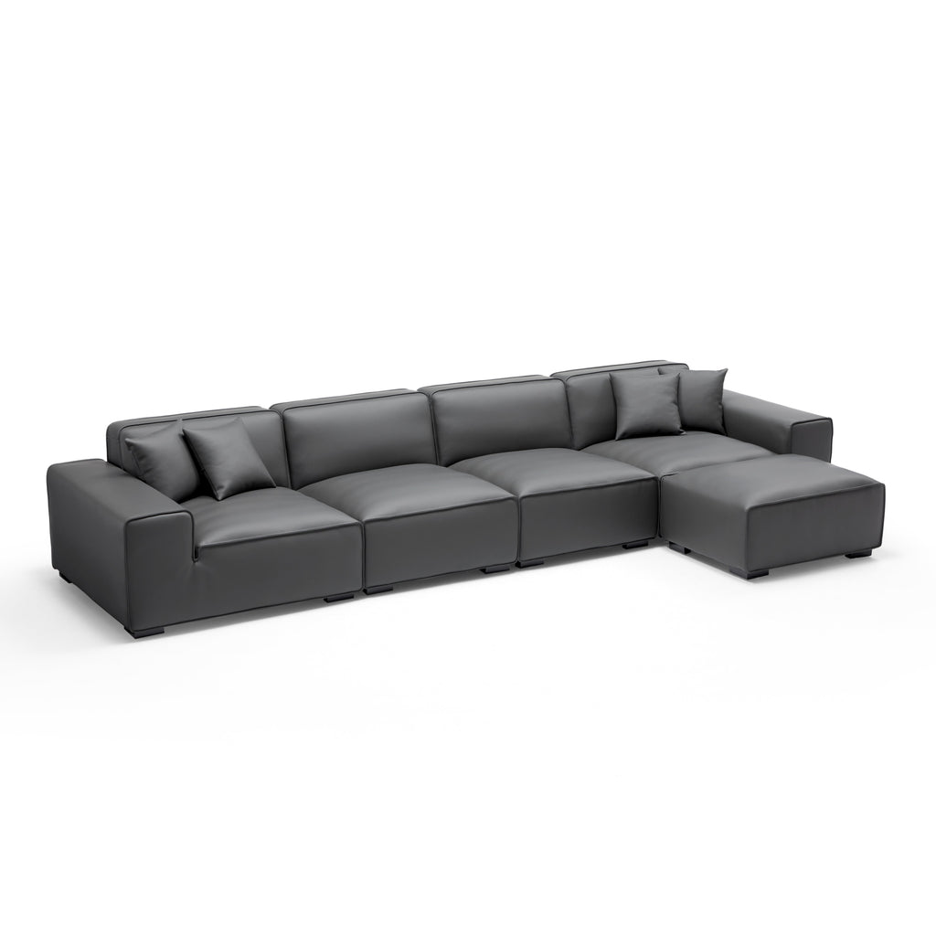 Domus Modular Khaki Leather Sofa and Ottoman