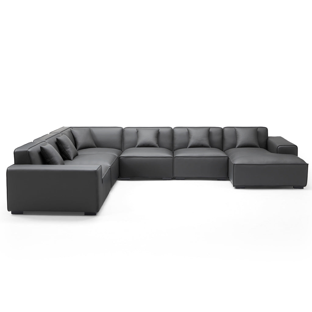 Domus Modular Black Leather U-Shaped Sectional