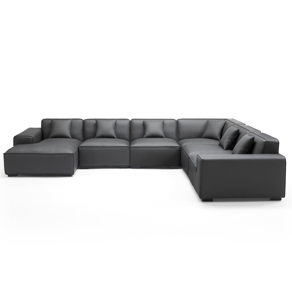 Domus Modular Black Leather U-Shaped Sectional