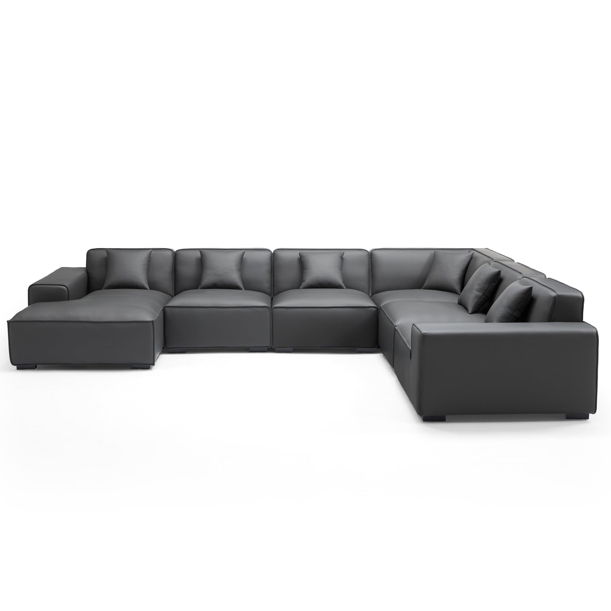 Domus Modular Black Leather U-Shaped Sectional