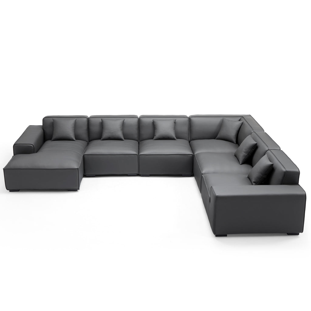 Domus Modular Black Leather U-Shaped Sectional