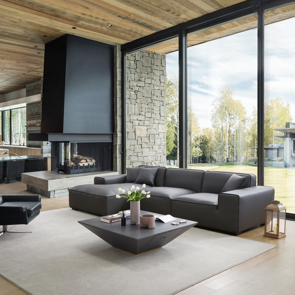 Domus Modular Black Leather Sectional Sofa