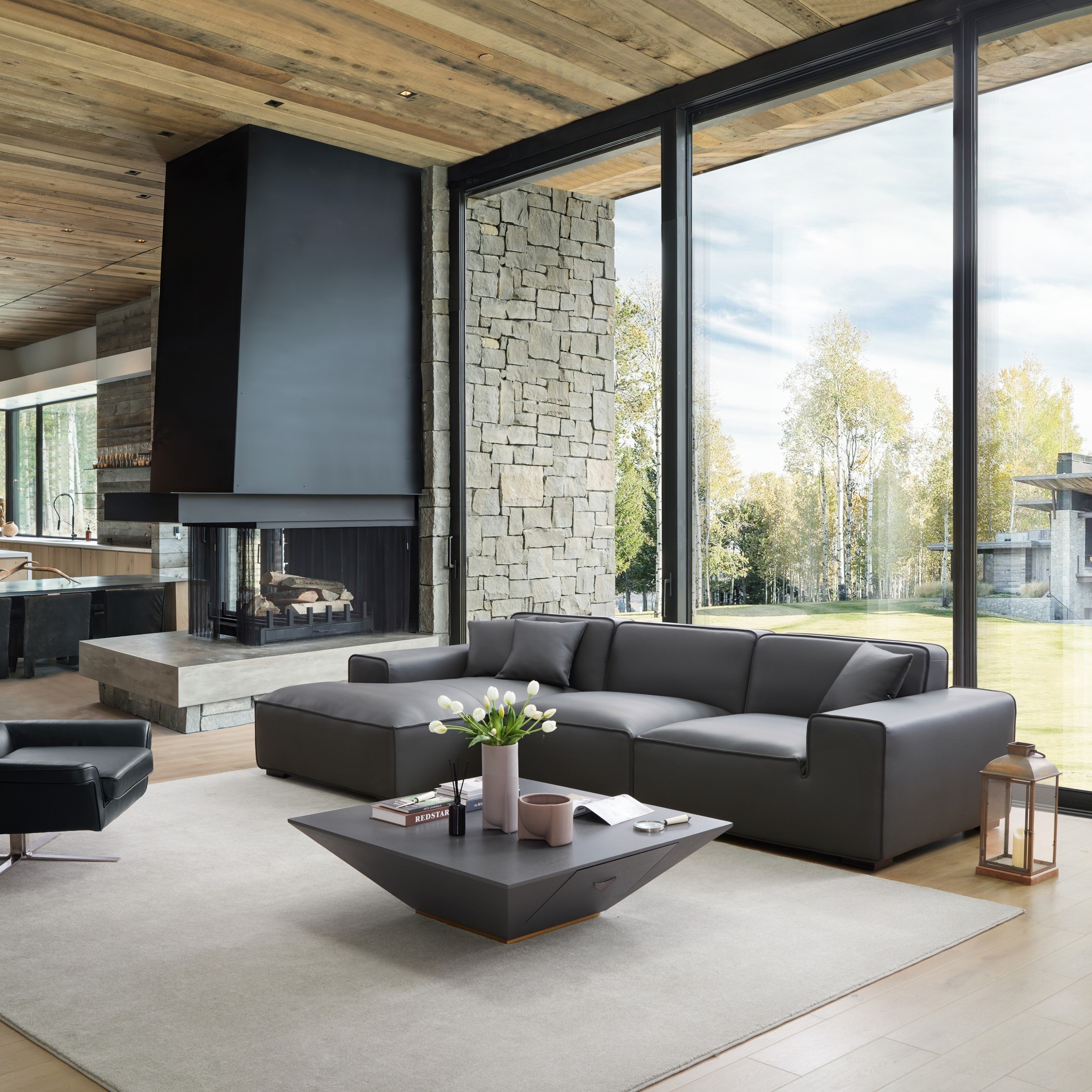 Domus Modular Black Leather Sectional Sofa