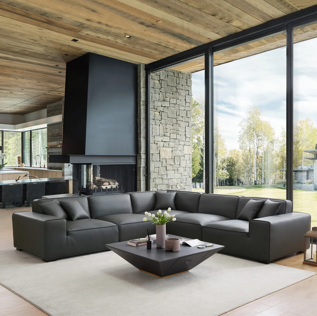Domus Modular Khaki Leather L-Shaped Sectional