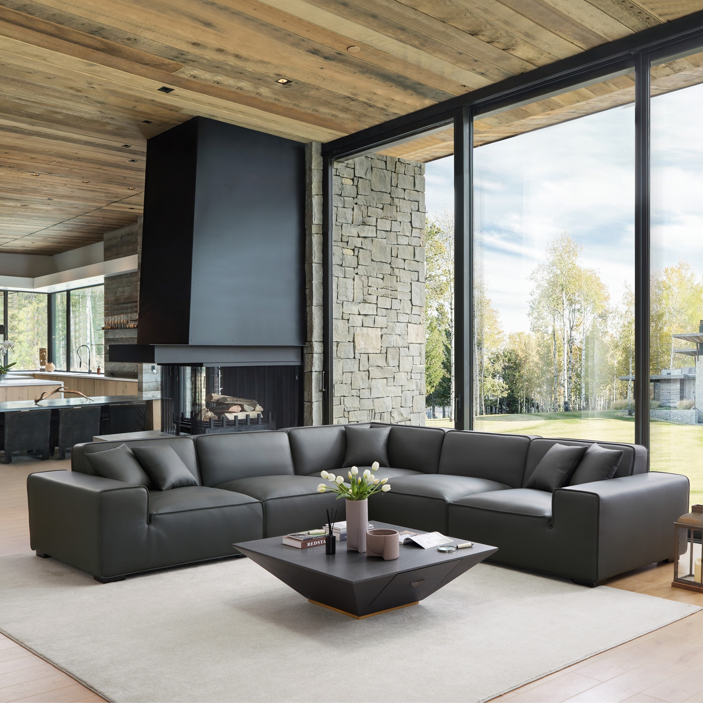 Domus Modular Black Leather L-Shaped Sectional