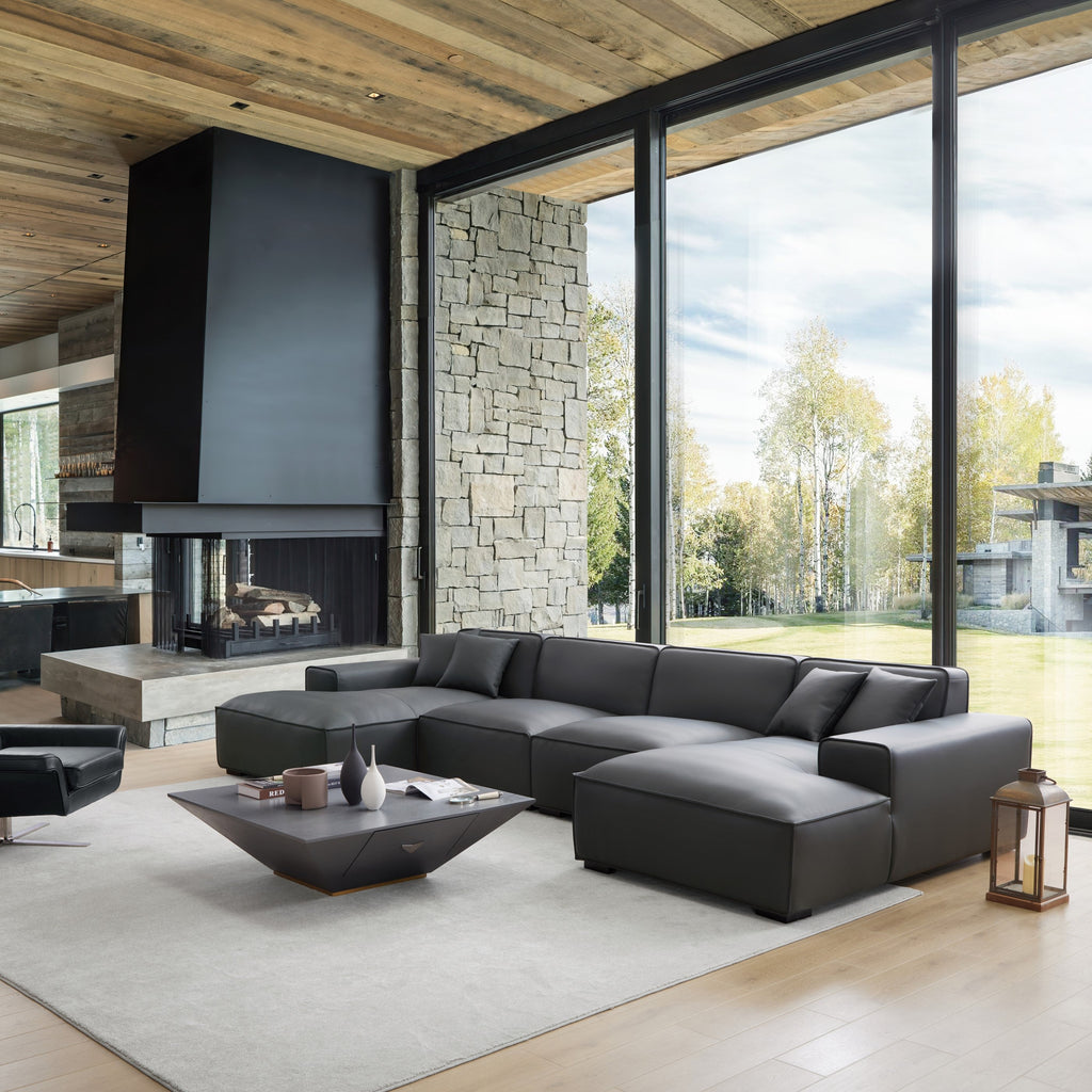 Domus Modular Brown Leather Double Chaise Sectional
