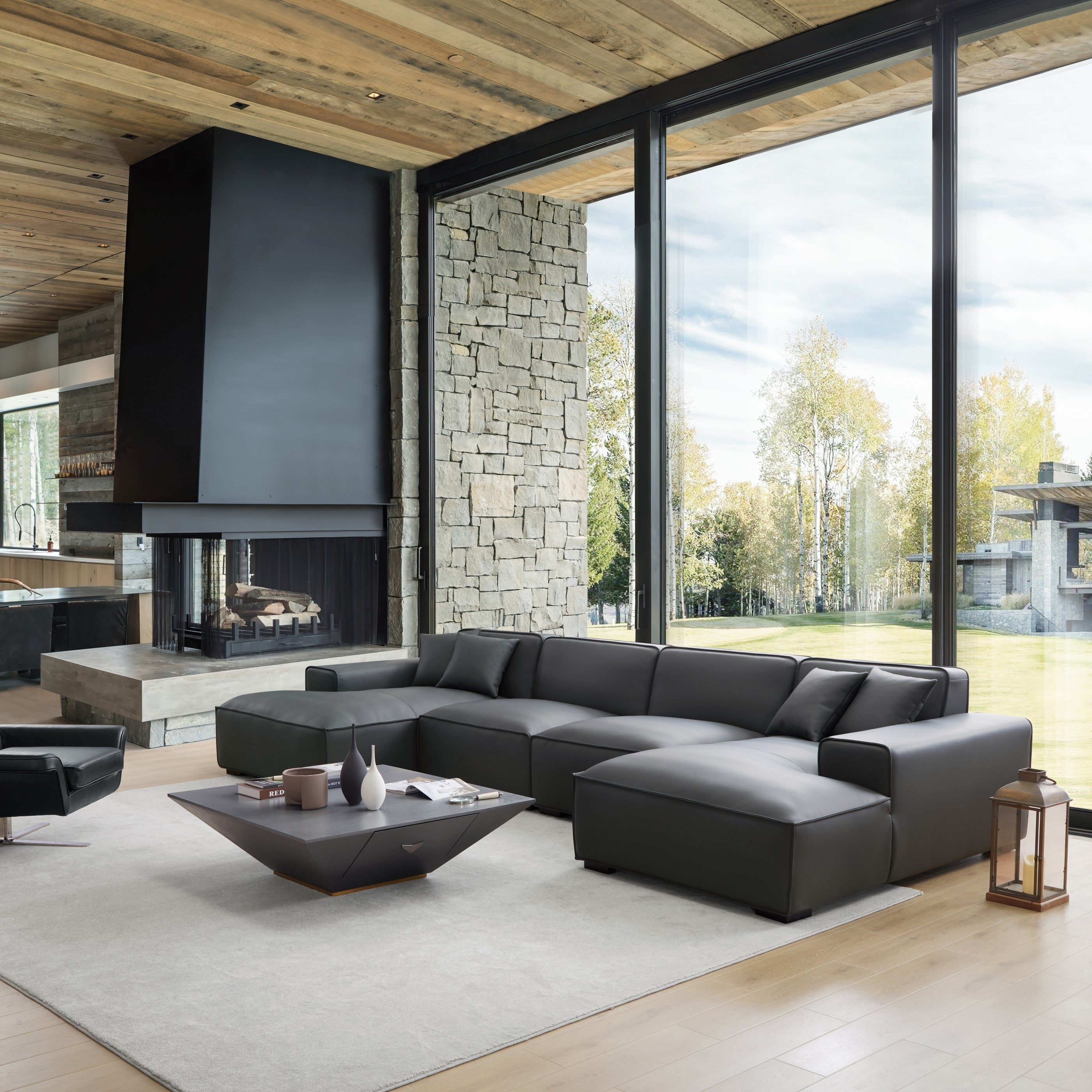Domus Modular Dark Gray Leather U-Shaped Sectional Sofa