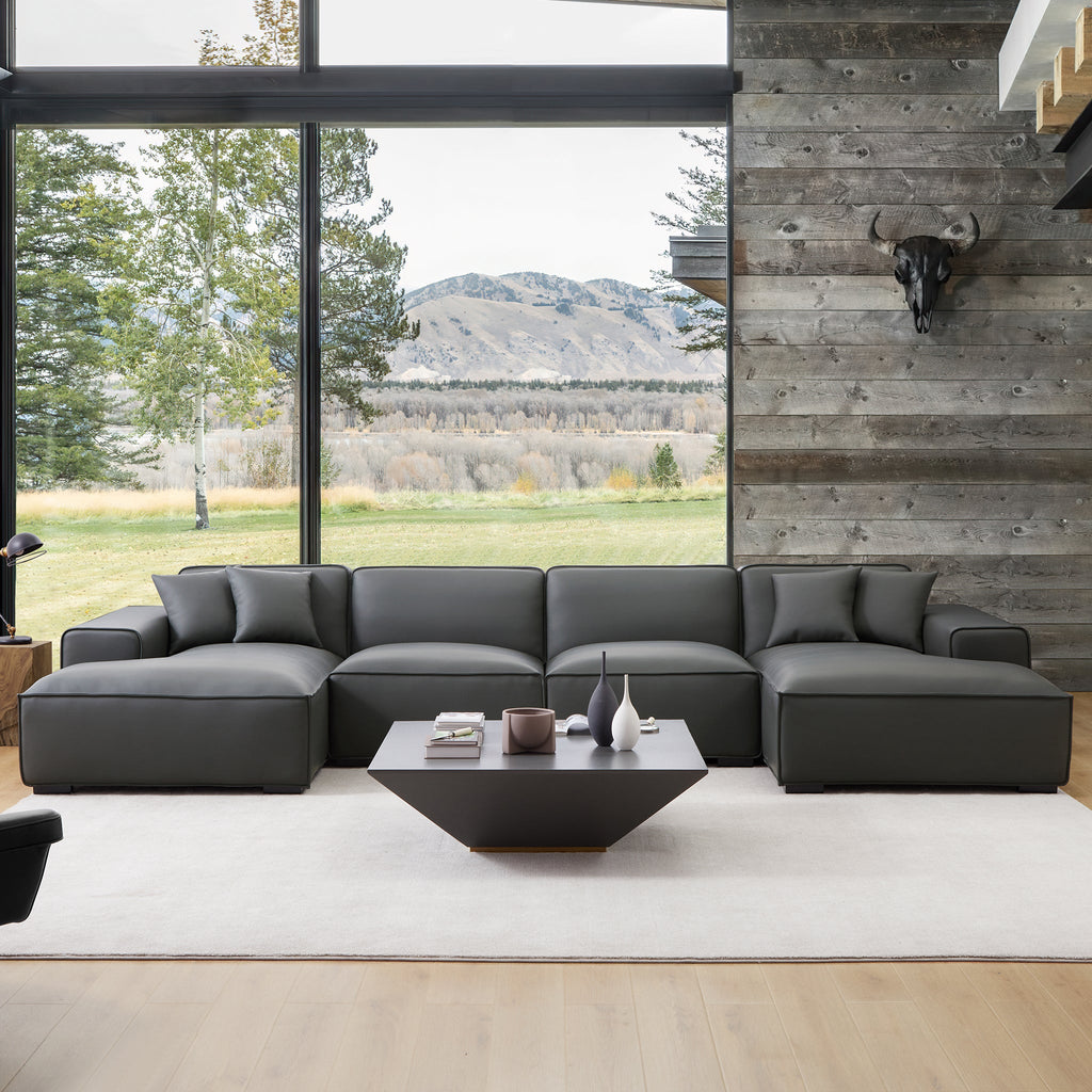 Domus Modular Brown Leather Double Chaise Sectional