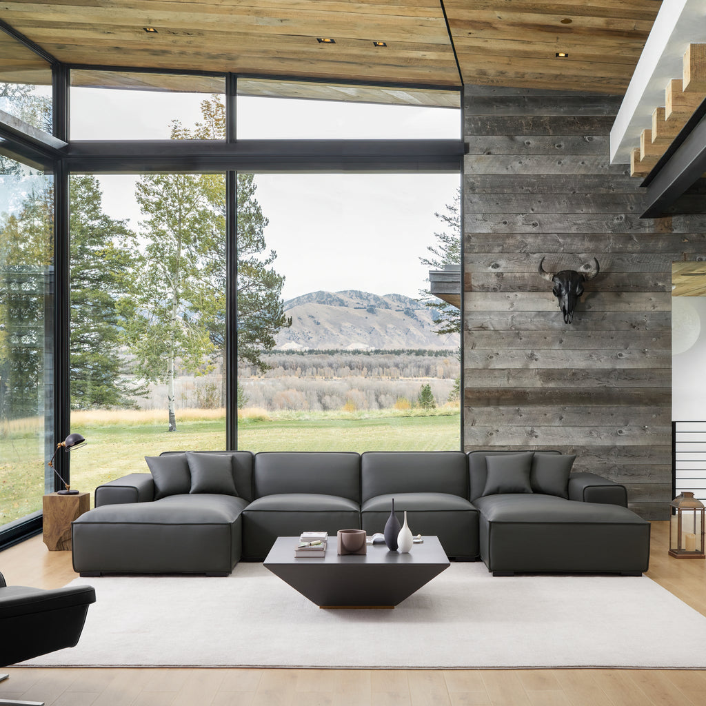 Domus Modular Khaki Leather U-Shaped Sectional Sofa